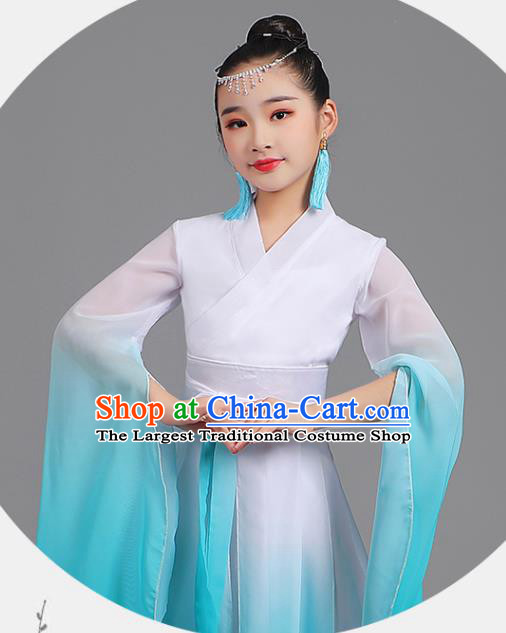 Chinese Children Stage Performance Garment Costume Water Sleeve Clothing Professional Classical Dance Cyan Dress