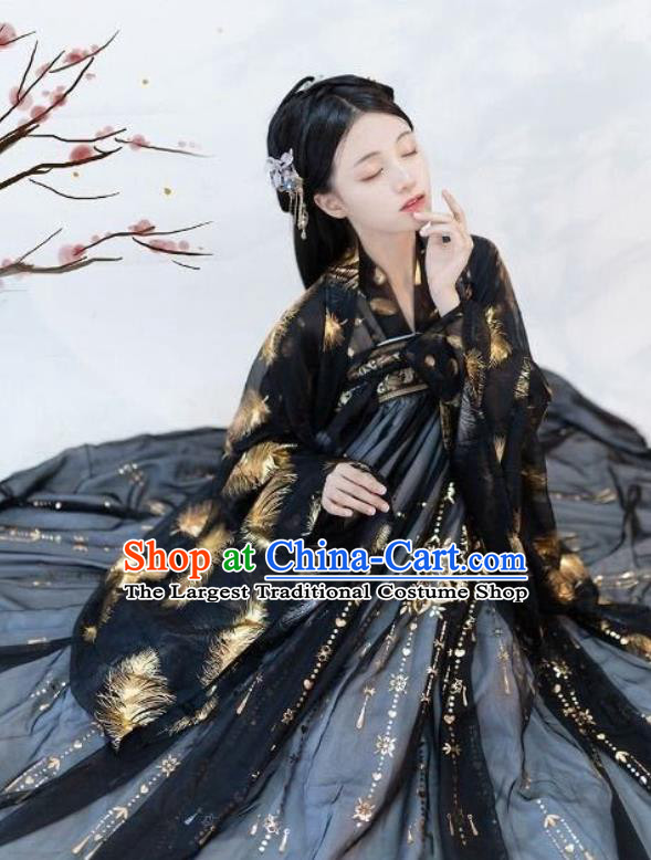 Traditional Chinese Hanfu Dress Tang Dynasty Princess Black Clothing Ancient Nobility Lady Historical Costumes