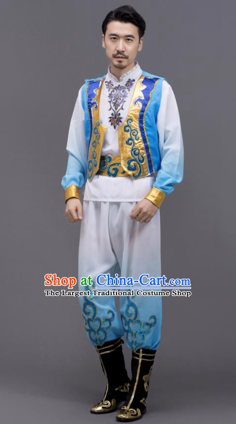 Chinese Xinjiang Nationality White Outfit Ethnic Festival Clothing Uyghur Minority Folk Dance Costume