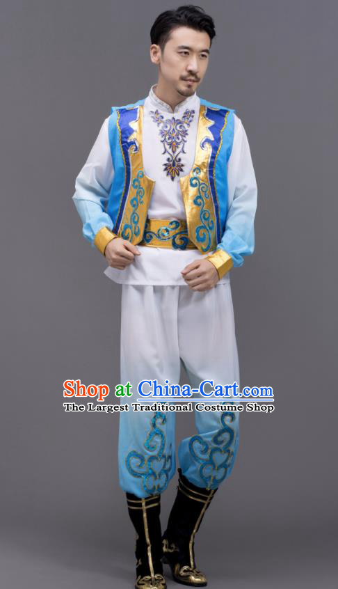 Chinese Xinjiang Nationality White Outfit Ethnic Festival Clothing Uyghur Minority Folk Dance Costume