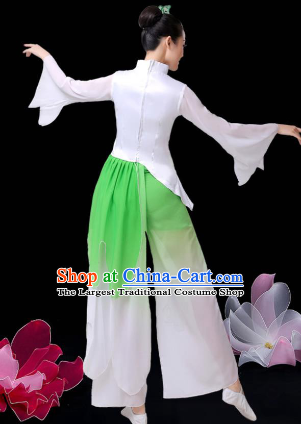 China Umbrella Dance Green Dress Outfits Classical Dance Clothing Jasmine Flower Dance Costume