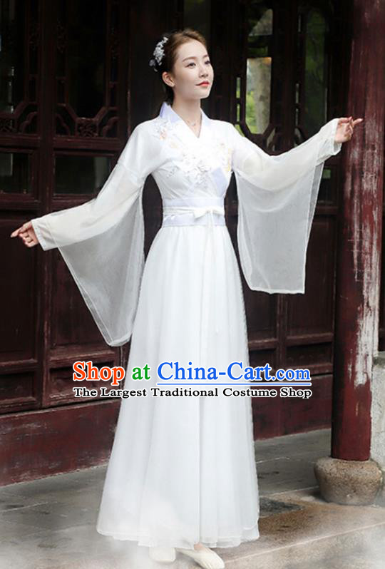 China Ancient Hanfu Fairy Dance Costume Umbrella Dance White Dress Classical Dance Clothing