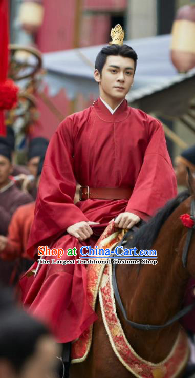 Chinese Romance Series Rebirth For You Li Qian Replica Costumes Ancient Swordsman Red Clothing Traditional Groom Wedding Garments and Headpiece