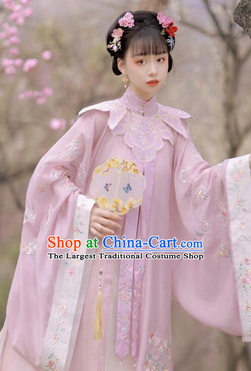 Chinese Cheongsam Cappa Traditional Necklace Accessories Ming Dynasty Embroidered Cloud Shoulder Light Purple Collar Yujian