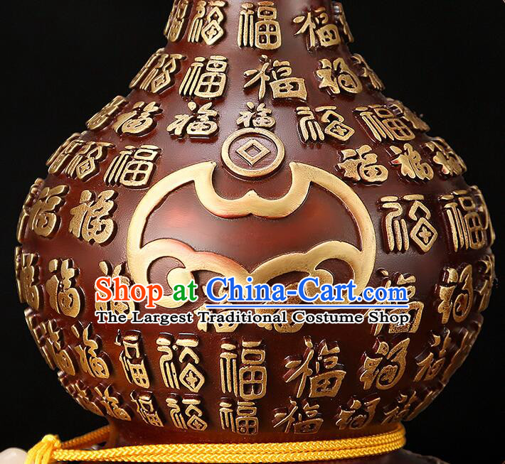 Chinese Brass Craft Lucky Wine Flagon Copper Water Bottle Handmade Carving Gourd Bottle