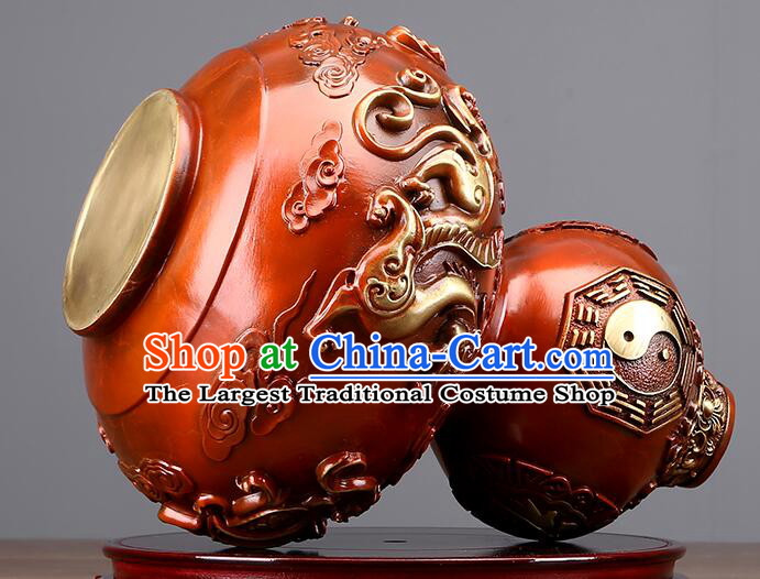 Chinese Lucky Copper Wine Flagon Eight Diagrams Bottle Brass Carving Craft Handmade Feng Shui Gourd Bottle