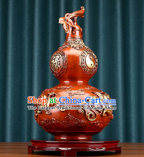 Chinese Lucky Copper Wine Flagon Eight Diagrams Bottle Brass Carving Craft Handmade Feng Shui Gourd Bottle
