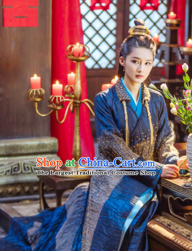 Chinese Ancient Princess Blue Dress Clothing Traditional Court Lady Garments TV Series The Wolf Ma Zhaixing Replica Costumes