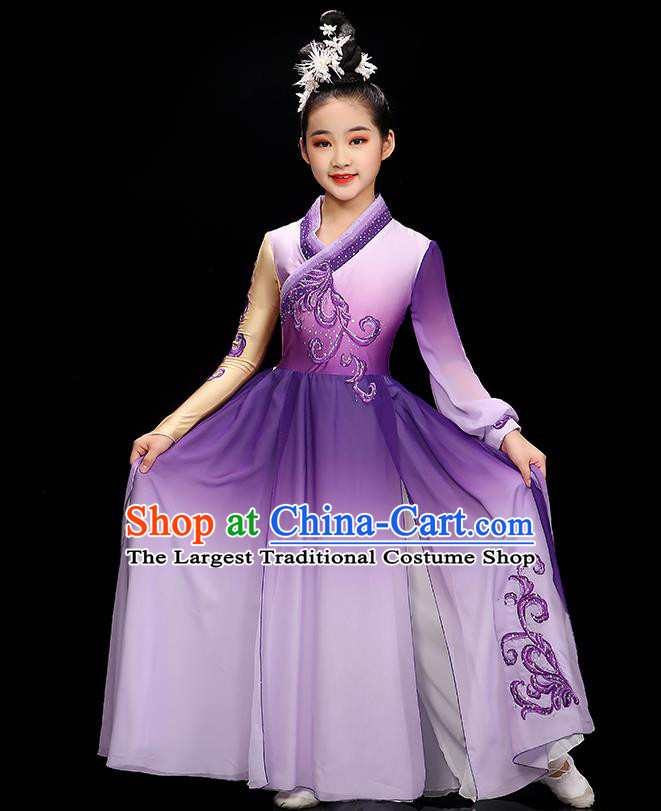 Chinese Umbrella Dance Purple Dress Stage Performance Dancewear Children Fan Dance Clothing Classical Dance Garment Costume