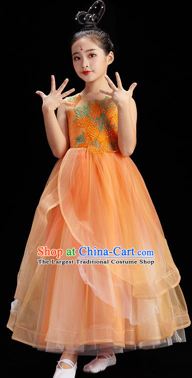 Chinese Classical Dance Costume Stage Performance Garment Beauty Dance Orange Dress Children Group Dance Clothing
