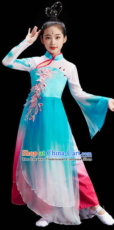 Chinese Fan Dance Uniform Children Group Dance Clothing Umbrella Dance Costume Stage Performance Blue Dress