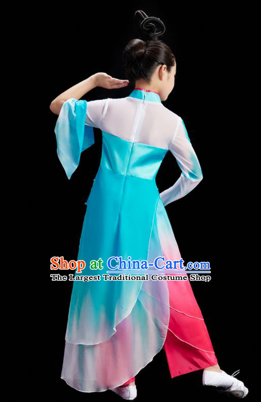 Chinese Fan Dance Uniform Children Group Dance Clothing Umbrella Dance Costume Stage Performance Blue Dress