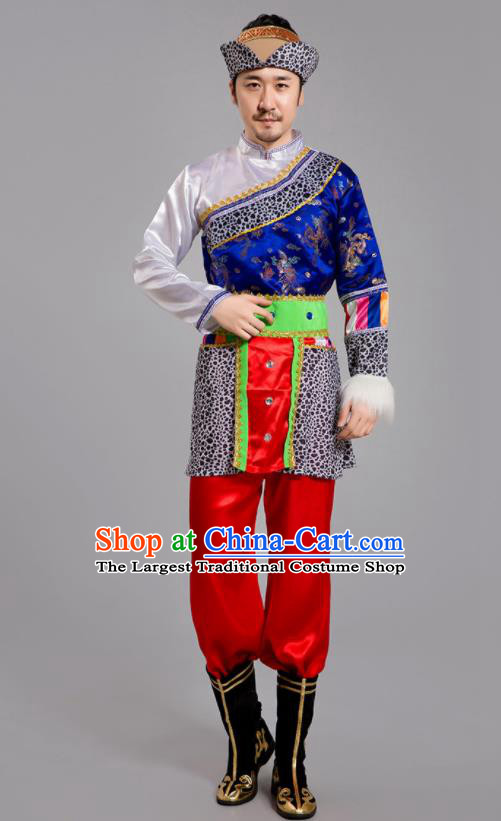 Chinese Tibetan Minority Folk Dance Clothing Zang Nationality Male Outfits Ethnic Festival Costumes