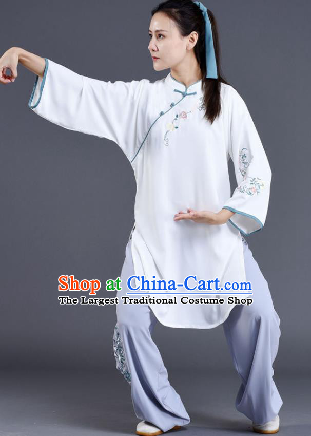 Chinese Tai Chi Training Costumes Tai Ji Chuan White Outfits Traditional Shadow Boxing Embroidered Clothing