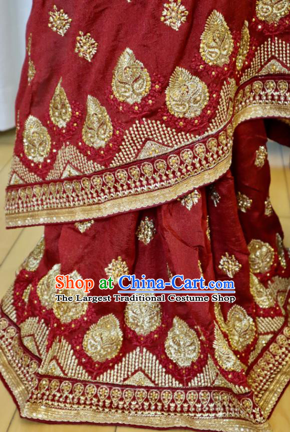Indian Red Wedding Dress Bride Embroidered Clothing Traditional Garment Costumes India Sari