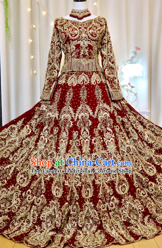 India Bride Clothing Top Embroidered Red Lengha Traditional Garment Costumes Indian Wedding Dress