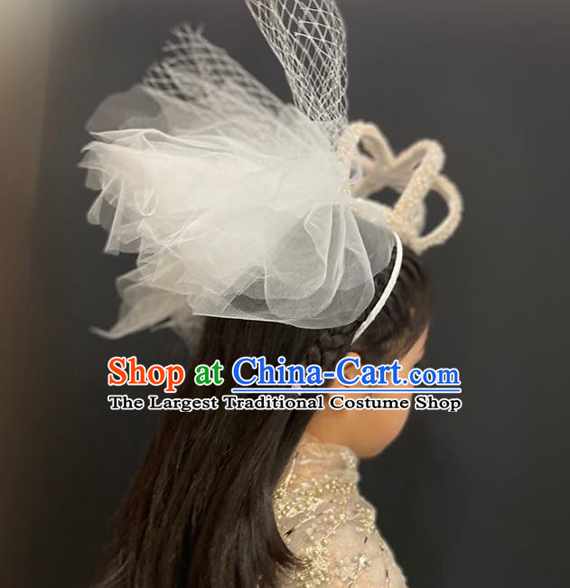 Handmade Party Children Headwear Baroque Style Royal Crown Top Halloween Pearls Veil Headdress