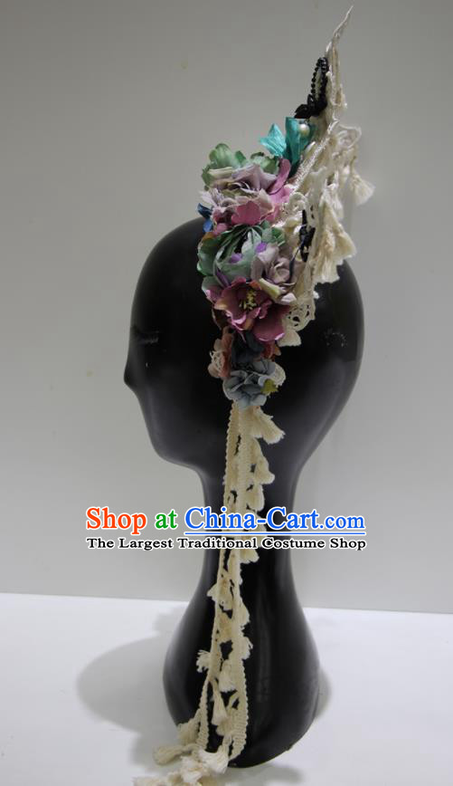 Top Baroque Silk Flowers Headdress Party Lace Headwear Handmade Royal Crown