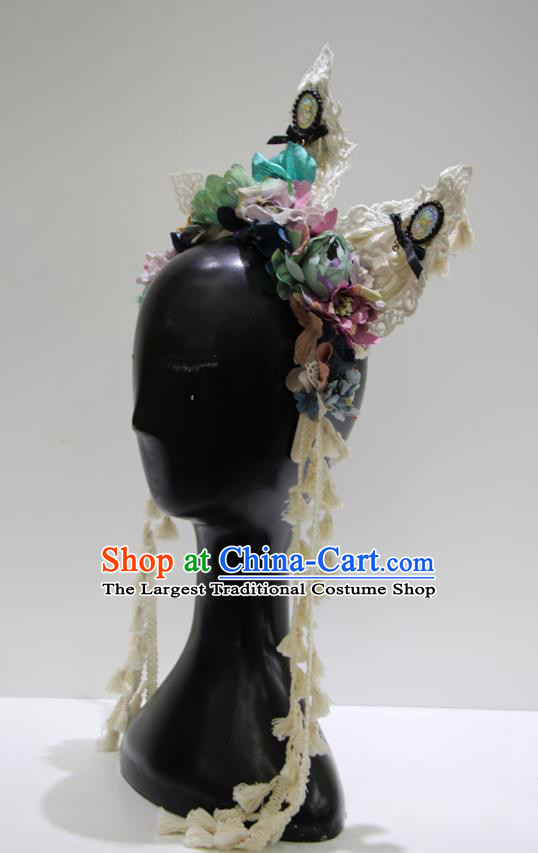 Top Baroque Silk Flowers Headdress Party Lace Headwear Handmade Royal Crown