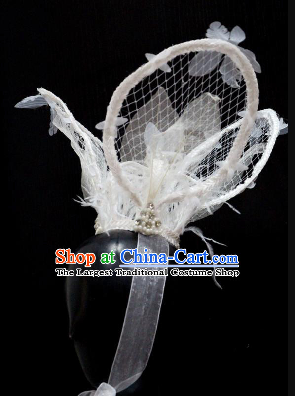 Top Party Royal Crown Headwear Handmade Baroque Style Top Hat Lace Feather Headdress