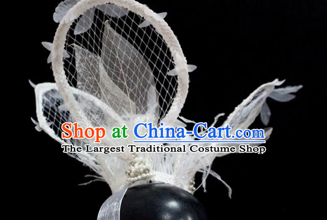 Top Party Royal Crown Headwear Handmade Baroque Style Top Hat Lace Feather Headdress