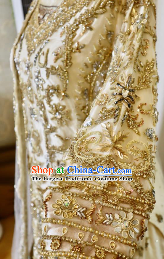 India Bride Clothing Traditional Garment Costumes Indian Wedding Dress Top Embroidered Champagne Lengha Outfit