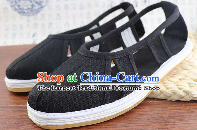 Chinese Martial Arts Shoes Black Monk Shoes Handmade Multi Layered Luohan Shoes Traditional Cloth Shoes for Men