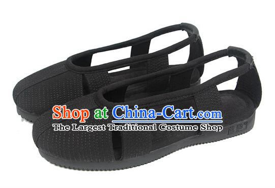 Chinese Traditional Cloth Shoes Martial Arts Shoes Black Monk Shoes Handmade Luohan Shoes for Men