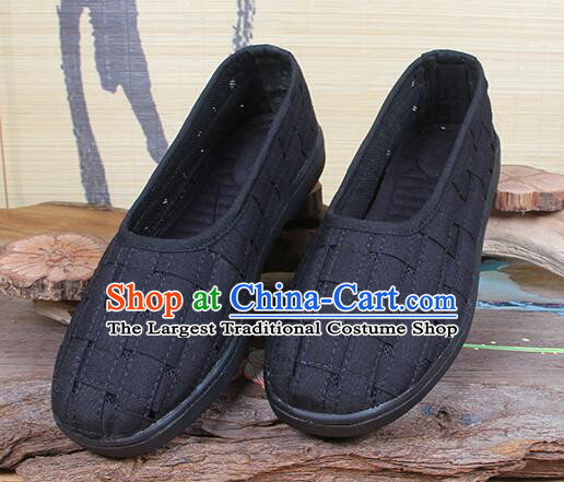 Chinese Handmade Weave Shoes Traditional Cloth Shoes Martial Arts Shoes Black Monk Shoes for Men