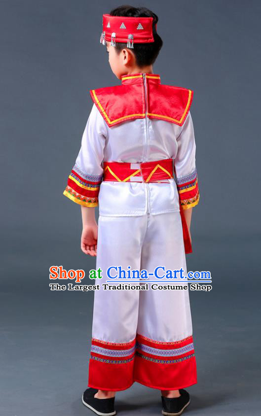 Chinese Ethnic Festival Costumes Guangxi Minority Folk Dance Clothing Zhuang Nationality Children White Outfits