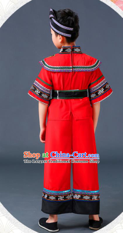 Chinese Yi Nationality Children Red Outfits Ethnic Festival Costumes Miao Minority Folk Dance Clothing