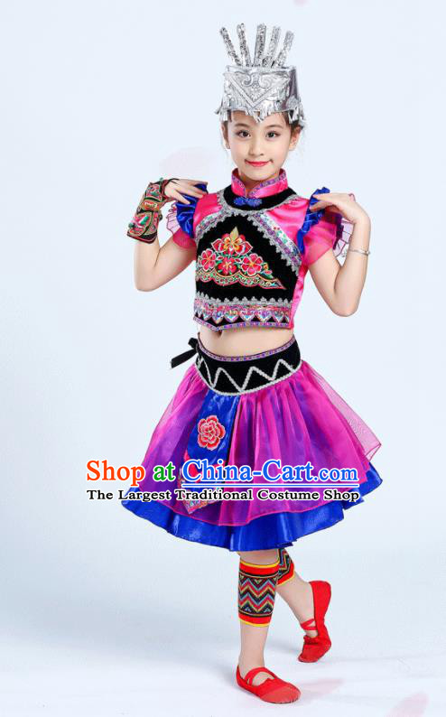 Chinese Ethnic Festival Performance Costumes Li Minority Folk Dance Clothing Yi  Nationality Girl Rosy Dress Outfits