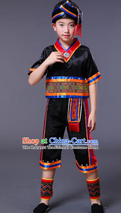 Chinese Yi Minority Folk Dance Clothing Yao Nationality Children Black Outfits Ethnic Festival Costumes