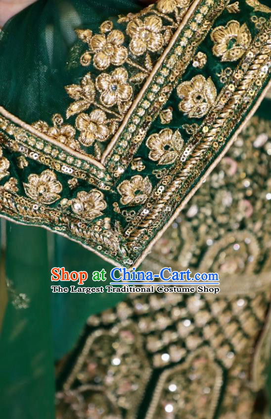 India Traditional Lengha Garment Wedding Dress Asian Embroidered Deep Green Outfit Top Indian Clothing