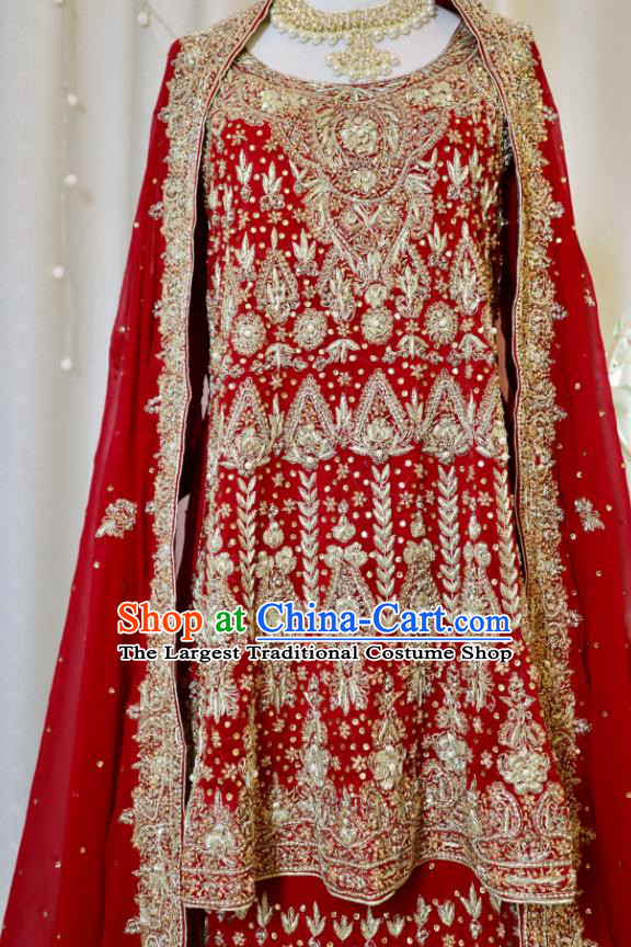 Top Indian Wedding Clothing India Traditional Lengha Garment Embroidered Red Dress Outfit
