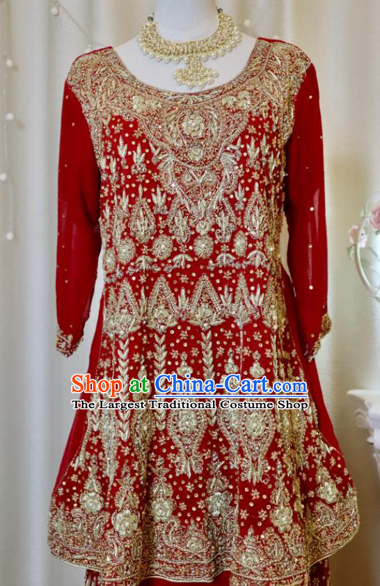 Top Indian Wedding Clothing India Traditional Lengha Garment Embroidered Red Dress Outfit