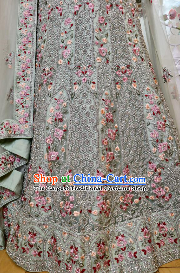 Indian Wedding Clothing India Traditional Lengha Garment Top Embroidered Light Green Dress Outfit