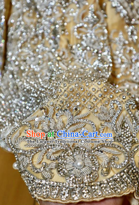 Top India Bride Lengha Garment Traditional Embroidered Yellow Dress Outfit Indian Wedding Clothing