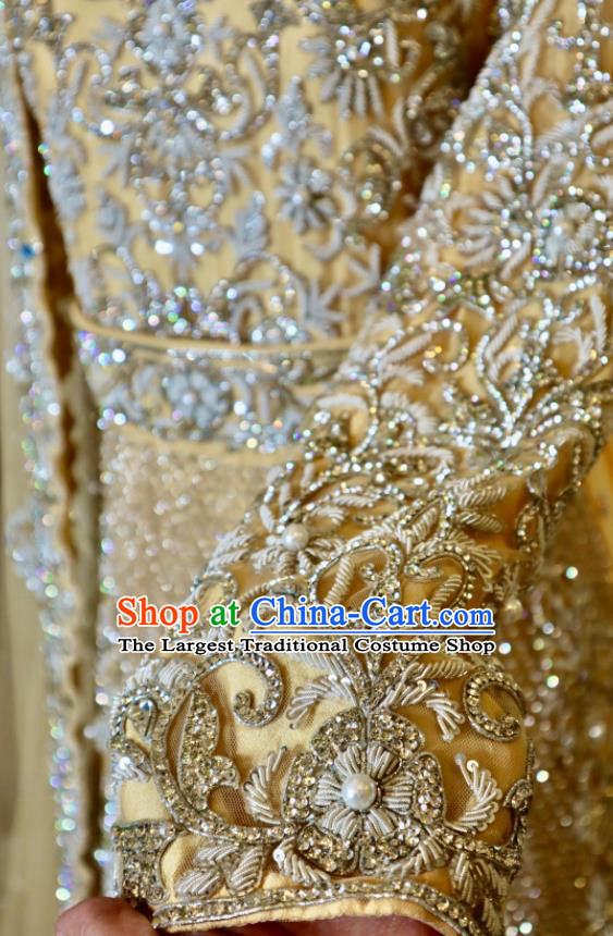 Top India Bride Lengha Garment Traditional Embroidered Yellow Dress Outfit Indian Wedding Clothing