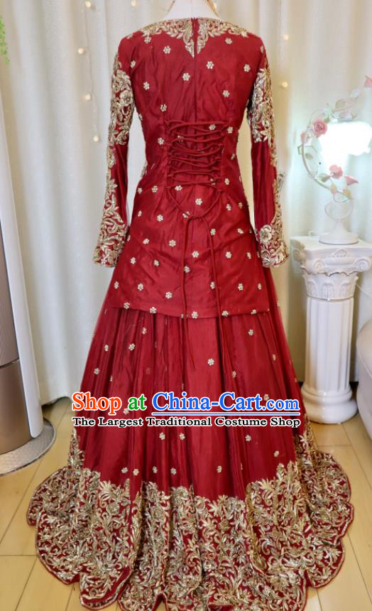 Indian Wedding Clothing Top India Bride Lengha Garment Traditional Embroidered Red Dress Outfit