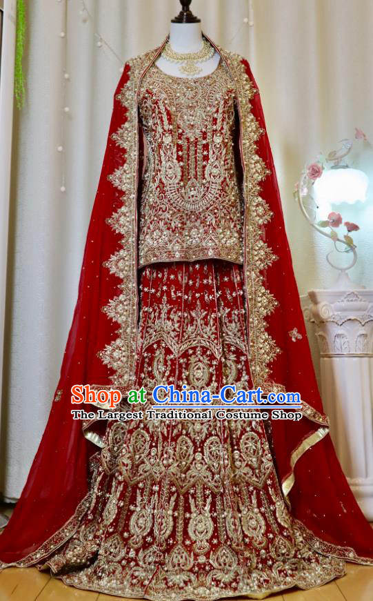 Top Indian Traditional Garment India Wedding Dress Embroidered Red Skirt Outfit Lengha Clothing