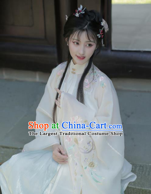 Chinese Ming Dynasty Noble Lady Costumes Traditional Hanfu Clothing Ancient Royal Princess Beige Dress
