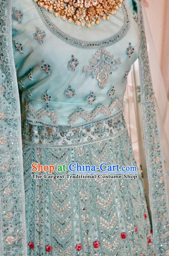 Top Embroidered Blue Outfit Traditional Wedding Dress India Clothing Indian Bride Lengha Garment