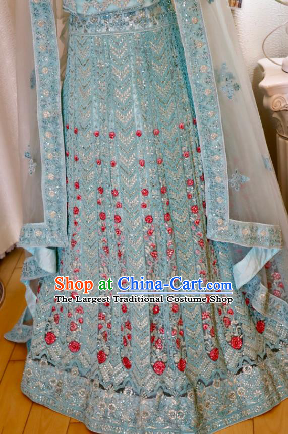 Top Embroidered Blue Outfit Traditional Wedding Dress India Clothing Indian Bride Lengha Garment
