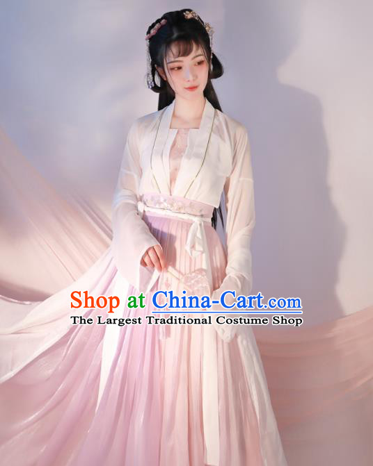 Chinese Traditional Hanfu Clothing Ancient Princess Pink Dress Tang Dynasty Palace Beauty Costumes