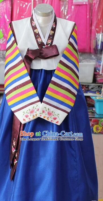Korea Clothing Traditional Stripes Hanbok Korean Bride Royal Blue Dress Festival Garment Costumes