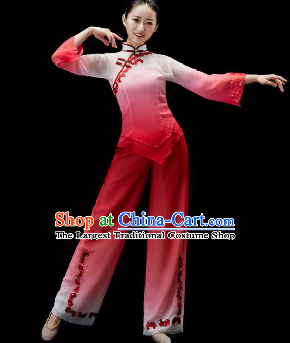 Women Chinese folk Yangko Fan umbrella classical square dance  costumesfemale dance performance clothing costumes square dance clothing  tassel