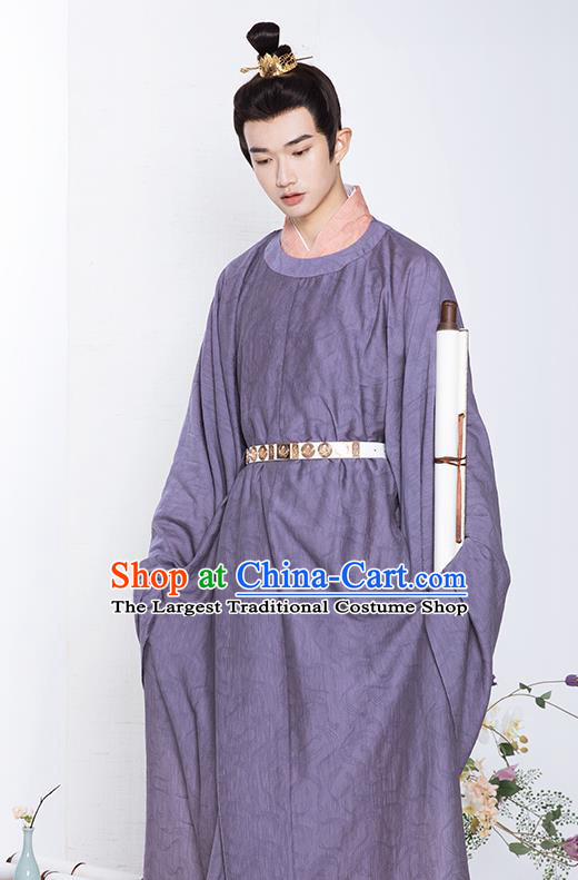 Chinese Song Dynasty Royal Prince Garment Costumes Ancient Scholar Clothing Traditional Hanfu Purple Robe