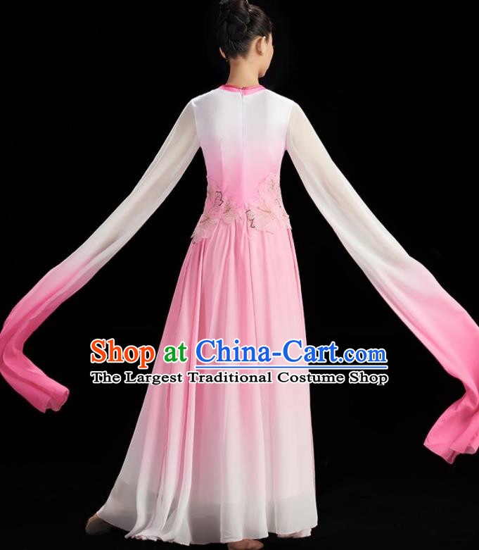 China Women Water Sleeve Dance Pink Dress Umbrella Dance Costume Stage Performance Garment Classical Dance Clothing