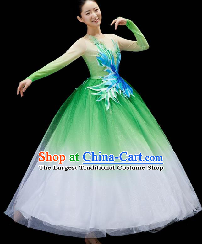 Chinese Embroidered Garment Spring Festival Gala Opening Dance Clothing Women Group Dance Costume Modern Dance Green Dance